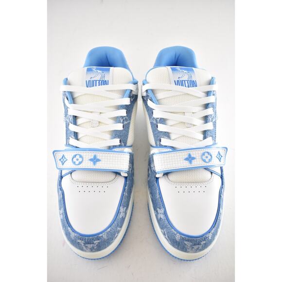 Louis Vuitton Denim Blue Monogram White LV Low Top Trainer Sneaker UK 9 US 10 11 - Picture 10 of 16